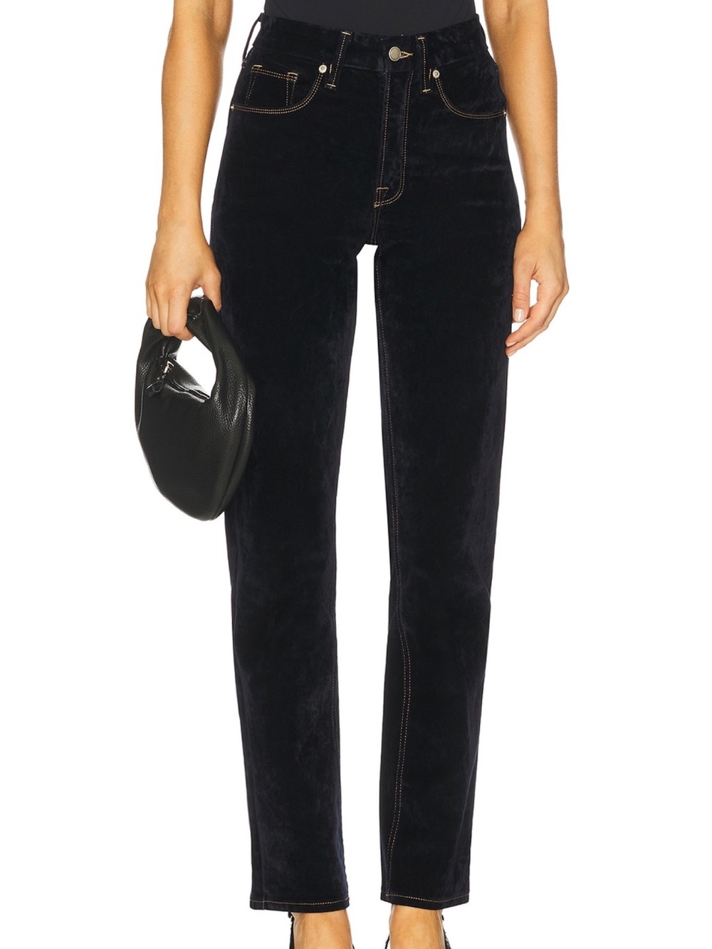 Good American Good Icon Straight Velvet Denim Jeans in Indigo939